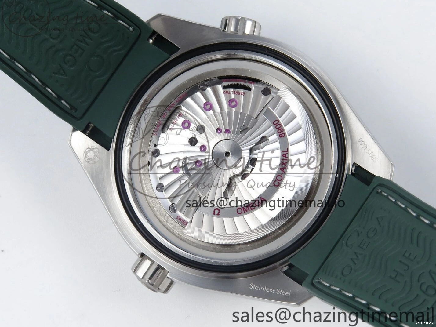 0416 Bold Seamaster Planet Ocean 600M 43.5mm SS SCF 1:1 Best Edition Green Bezel Gray Dial on Green Rubber Strap A8900 Super Clone 7666